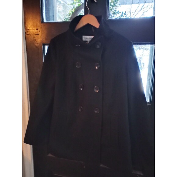 Calvin Klein Blk Peacoat Women's Size 16 Winter Wool Lined Pockets  Jacket Coat - Picture 6 of 9